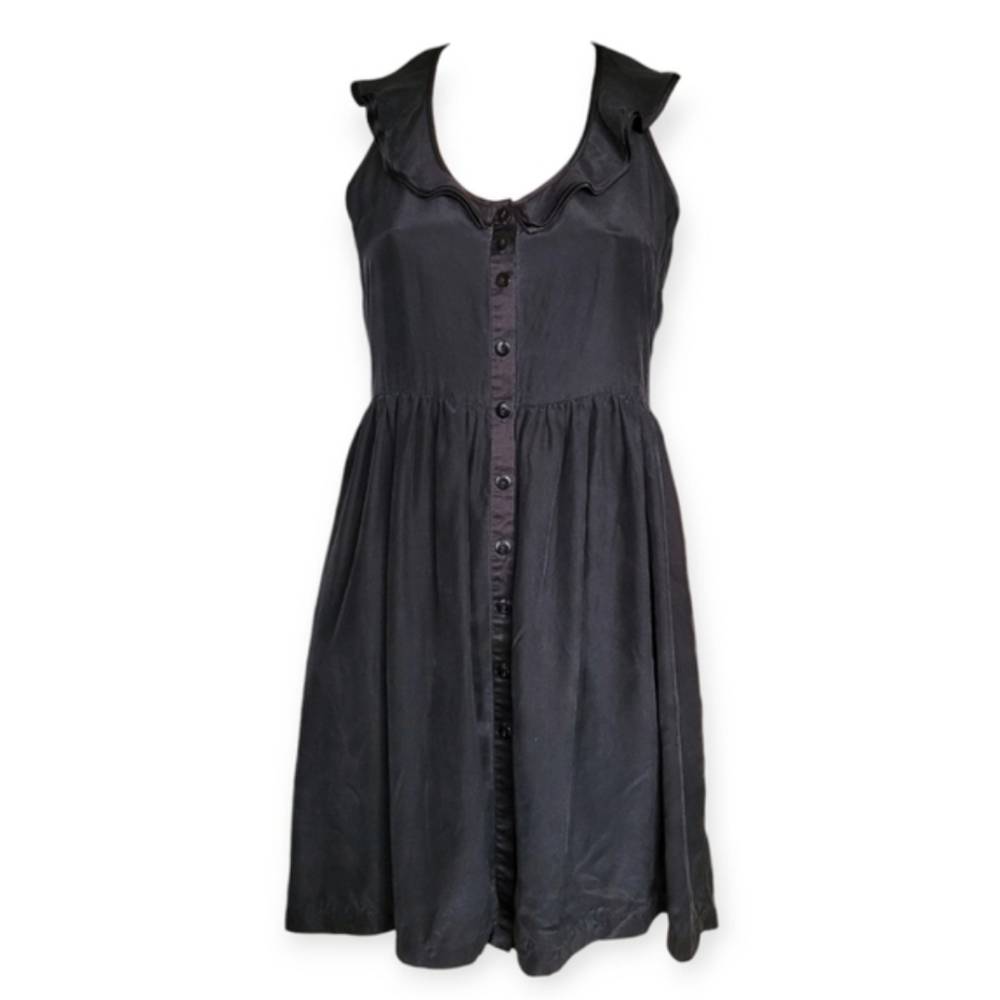 212 Collection 100% Silk Ruffle Collar Dress Goth Dark Academia Coquette Black 4